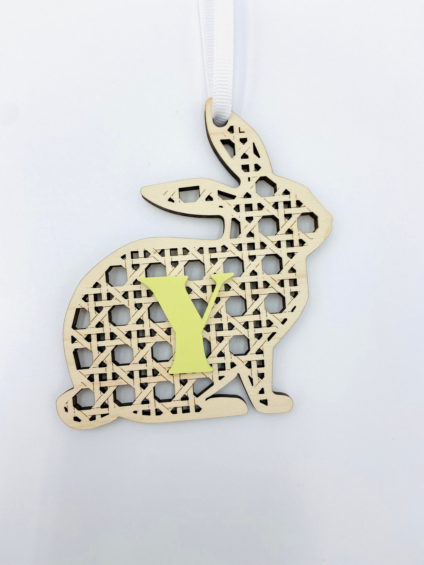 Faux caning/rattan wood and acrylic Easter basket bunny tag