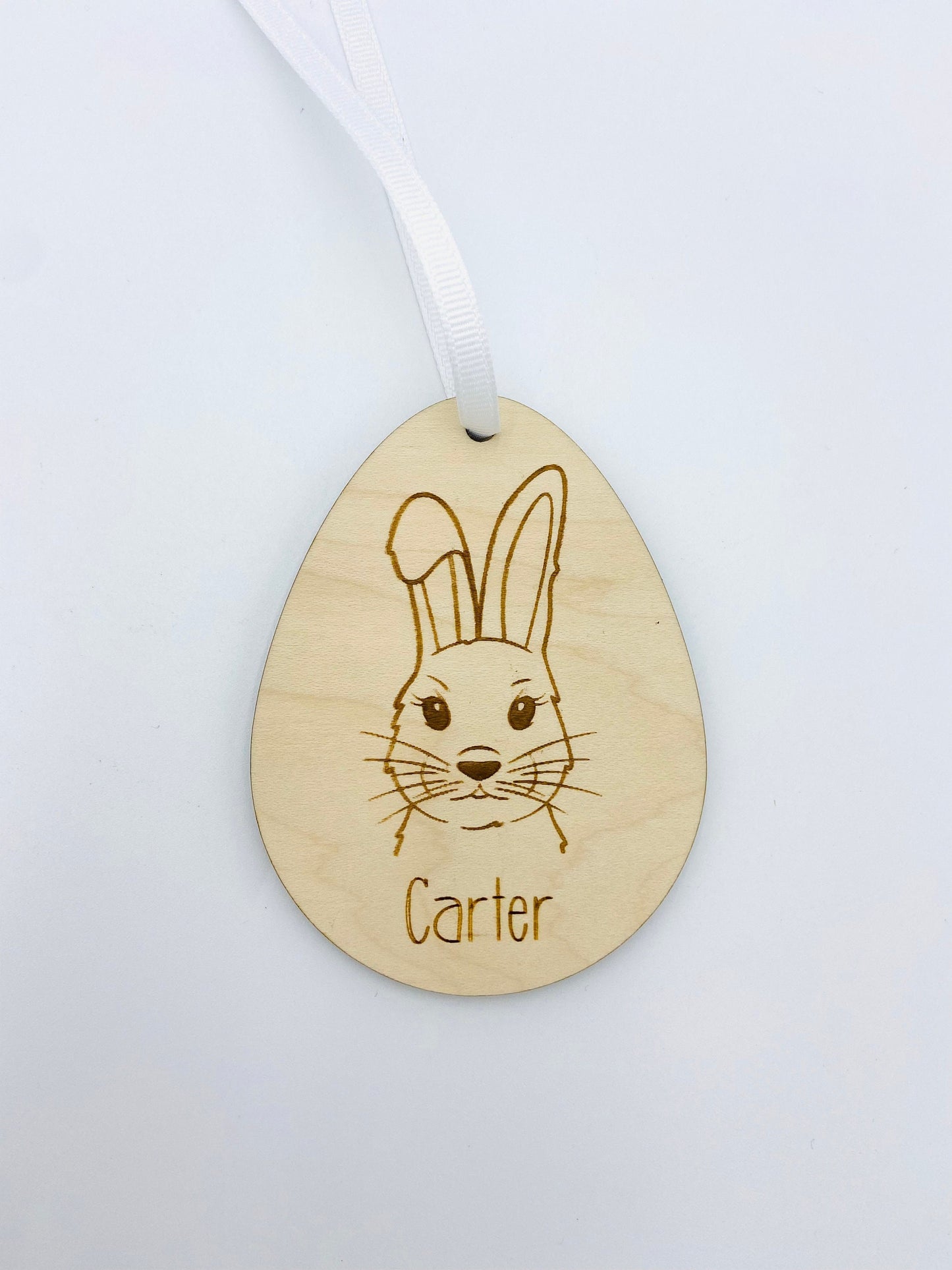 Hipster bunny wood and acrylic Easter basket tag, customized with name and glasses